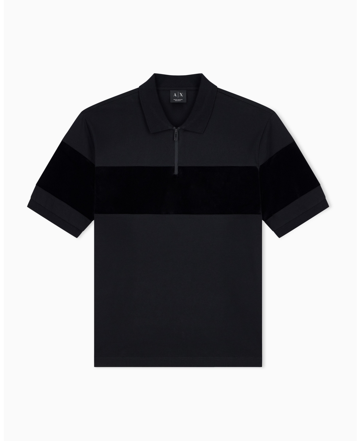 A|X Armani Exchange Men's Regular Fit Short Sleeve Mercerized Cotton Colorblock Zip Polo Shirt - Black