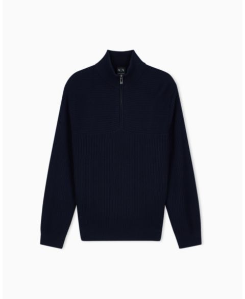 Мужской свитер A|X Armani Exchange Wool Cotton Quarter Zip, цвет: Глубокий тёмно-синий