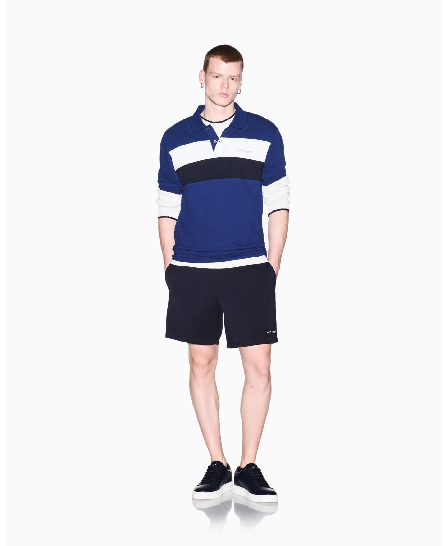 Мужское поло A|X Armani Exchange Pique Color Block Polo Shirt, цвет: Синий — фото 4