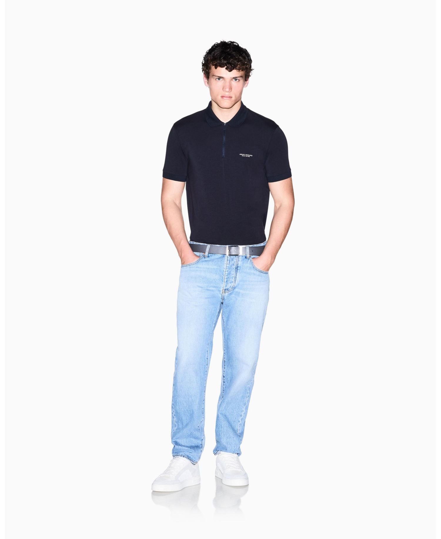 Men's Short Sleeves Zip Cotton Polo Shirt
