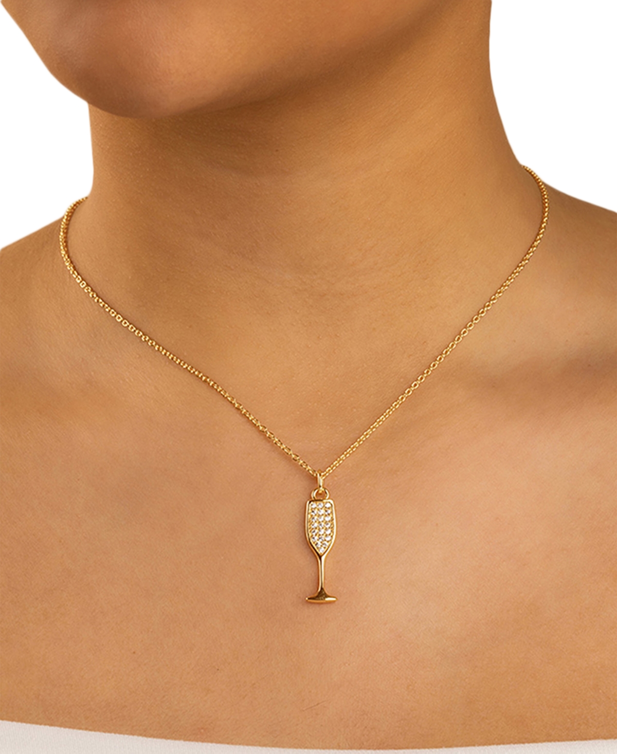 Sterling Forever Rhodium-Plated Brass Pave Cubic Zirconia Champange Flute Pendant Necklace