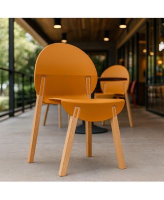 4 Pack Crimson Chairs Oak Wood Legs and PP Seat
