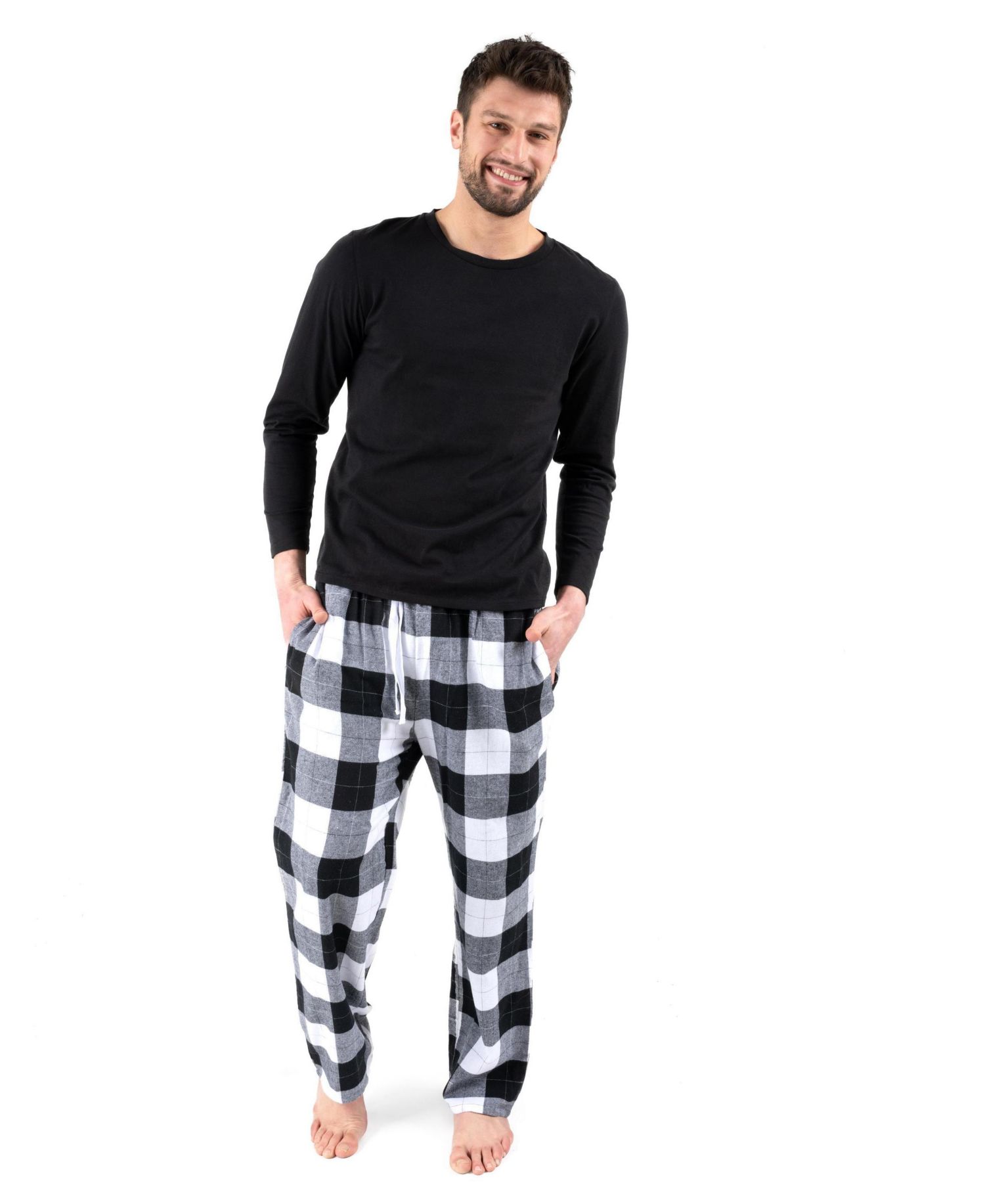 Men's 2-pieces Cotton Top and Flannel Pants Pajama Set