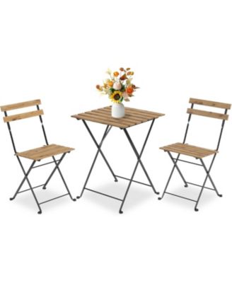 3-piece folding bistro set with sturdy metal frame, no assembly needed—ideal for patio, balcony, garden, or indoor use.