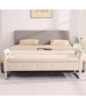 Storage Ottoman, 67.91" Velvet Upholstered End of Bed Bench with Armrests for Living Room, Entryway