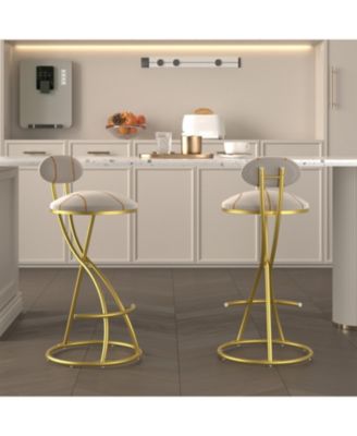 2 Piece Pub Dining Set, Velvet Barstools with Back, Modern Gold Metal Frame,  for Kitchen, Dining, and Living Room