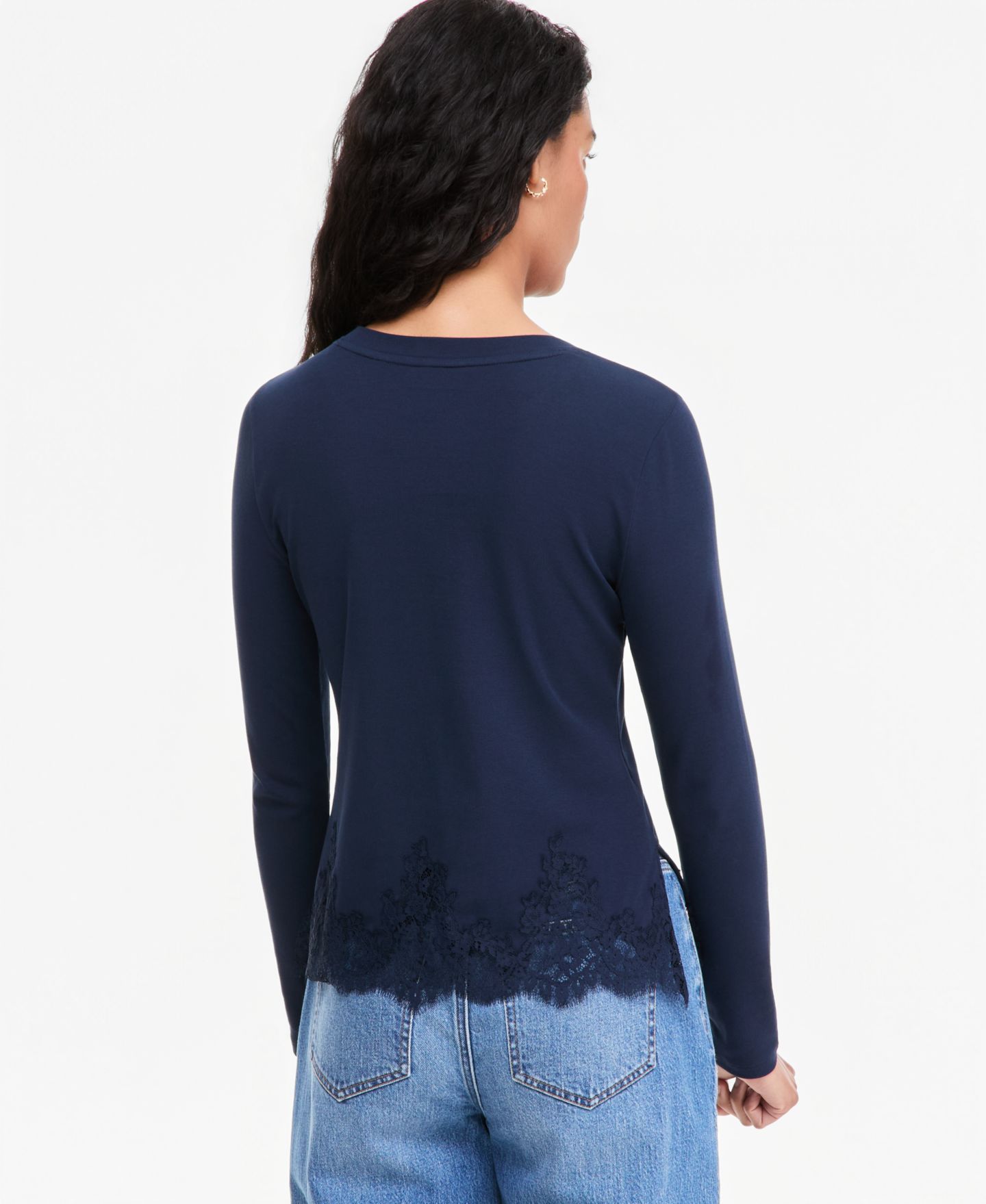 Женский топ On 34th Long-Sleeve Lace-Trim Knit Top, цвет: Тёмно-синий — фото 2