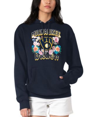 Women's Navy Milwaukee Brewers Flowers Graphic Pullover Hoodie