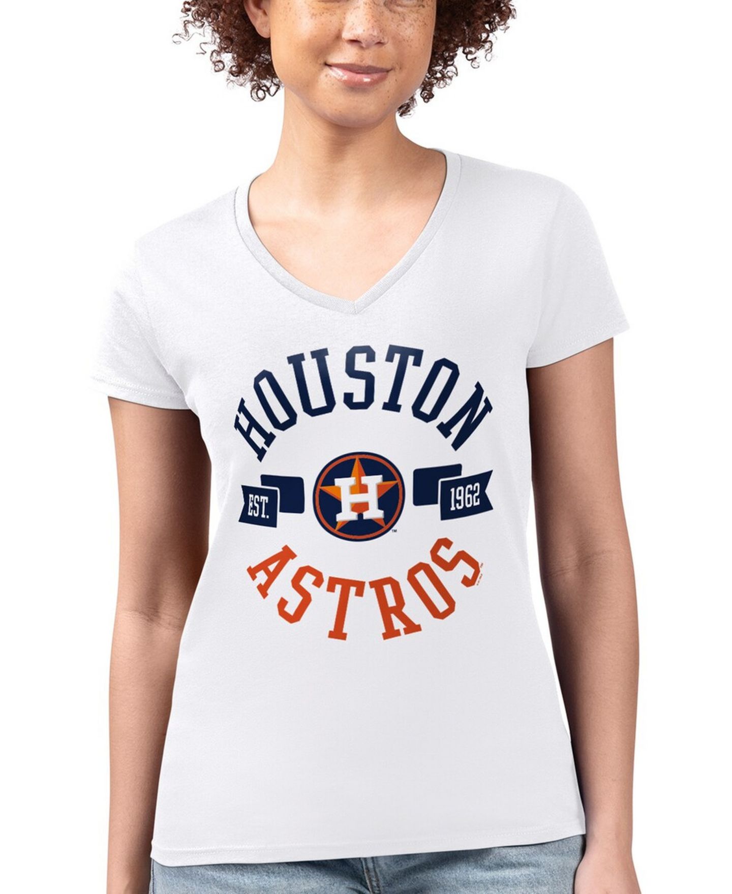 Женская футболка G-III 4Her by Carl Banks White Houston Astros Super-Slim Fit Lightweight City Graphic V-Neck — фото 4