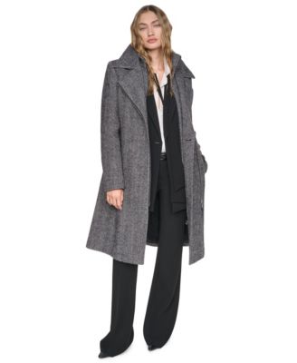Women's Wool Belted Wrap Coat with Bib