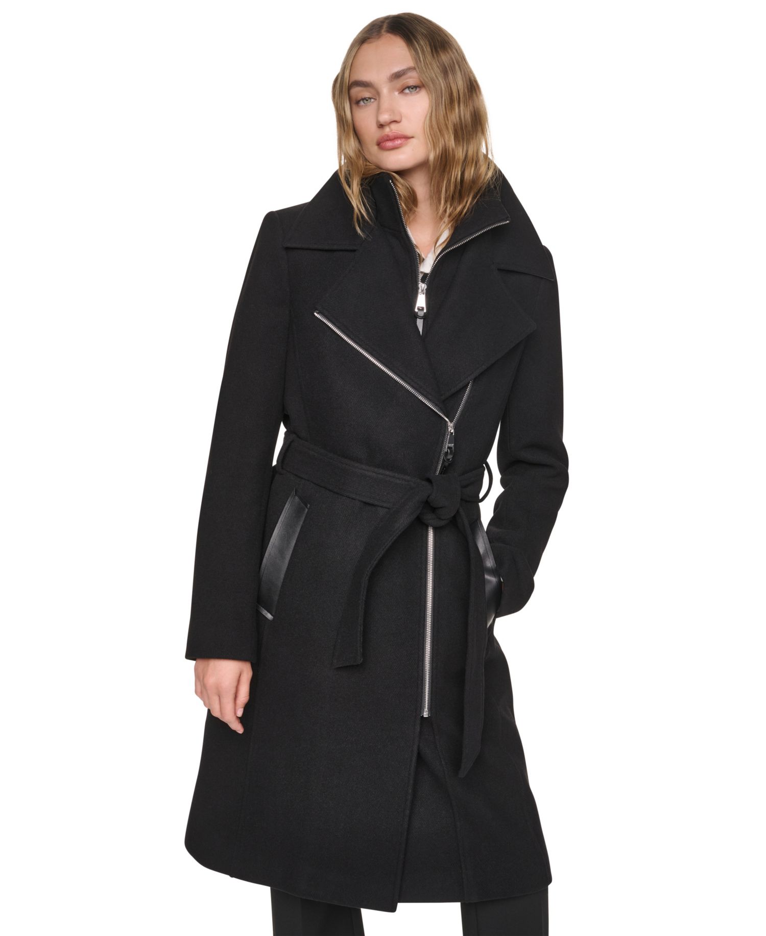 Women's Wool Belted Wrap Coat with Bib