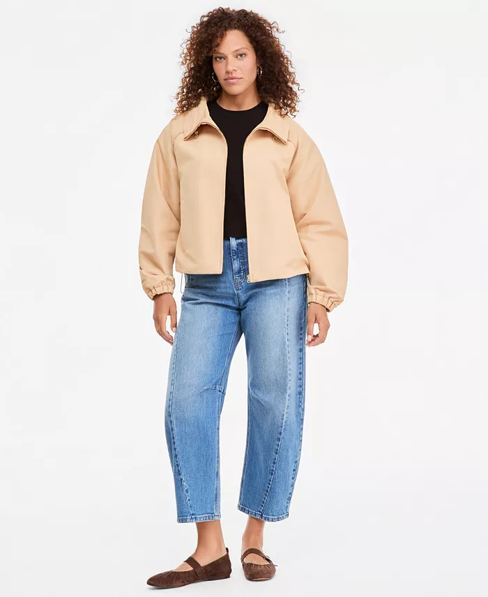 Women's Funnel-neck Ruched-Sleeve Bubble Hem Jacket - thumbnail 4