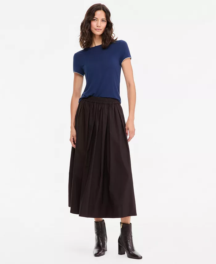 Women's Pull-On Cotton Poplin Midi Skirt