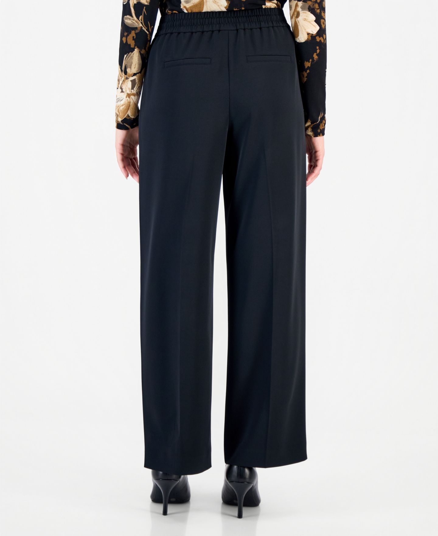 Женские брюки I.N.C. International Concepts Petite Wide-Leg High-Waisted, цвет: Глубокий чёрный — фото 4