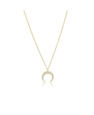 CZ Crescent Horn Necklace 14K Gold Plated Sterling Silver