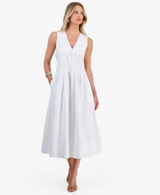Women's Pleated Double V-Neck Midi Dress