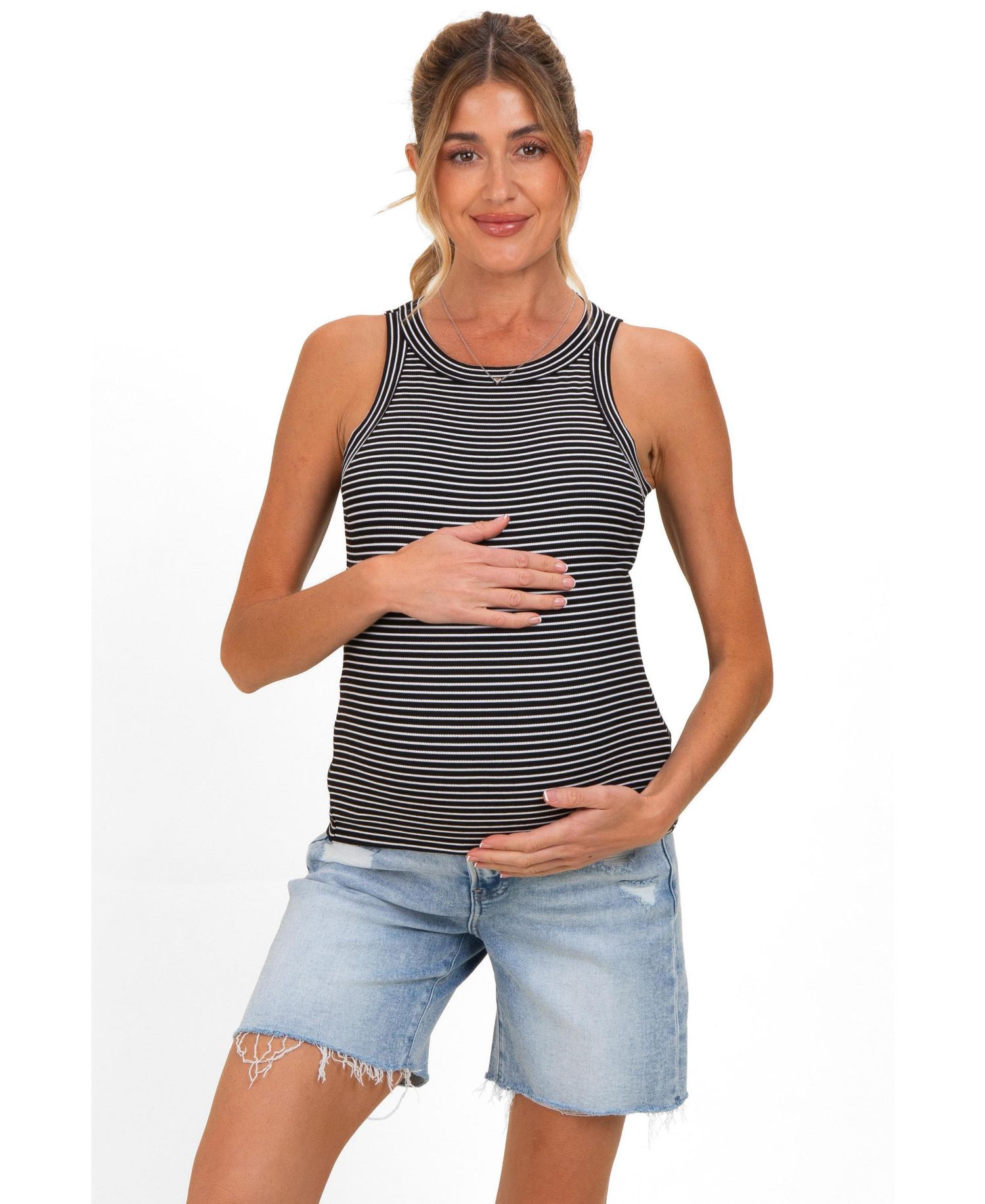 Women's Light Blue Distressed Frayed Hem Midi Jean Shorts