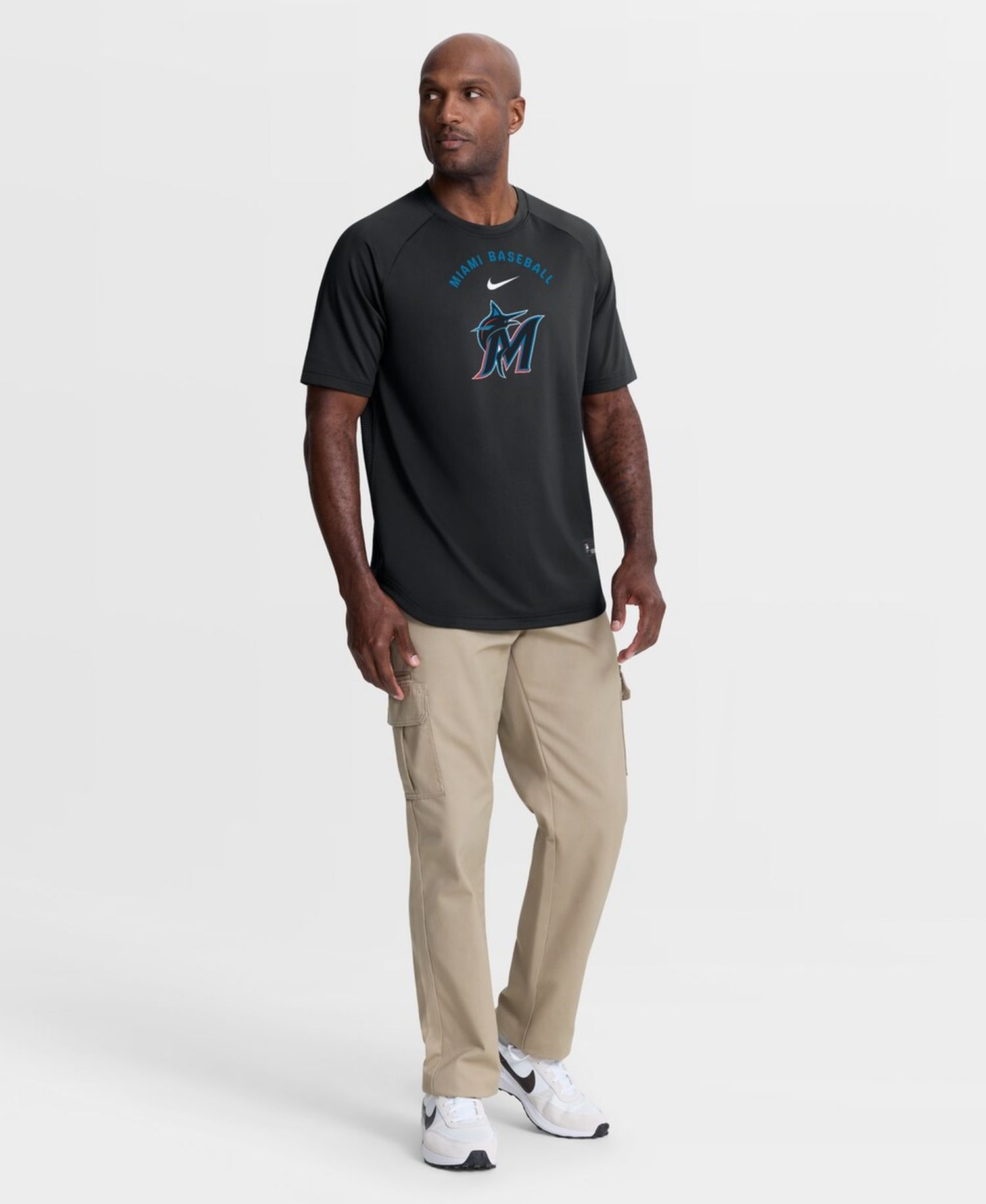 Men's Black Miami Marlins Authentic Collection Batting Practice Pre-Game Raglan Dri-FIT T-Shirt