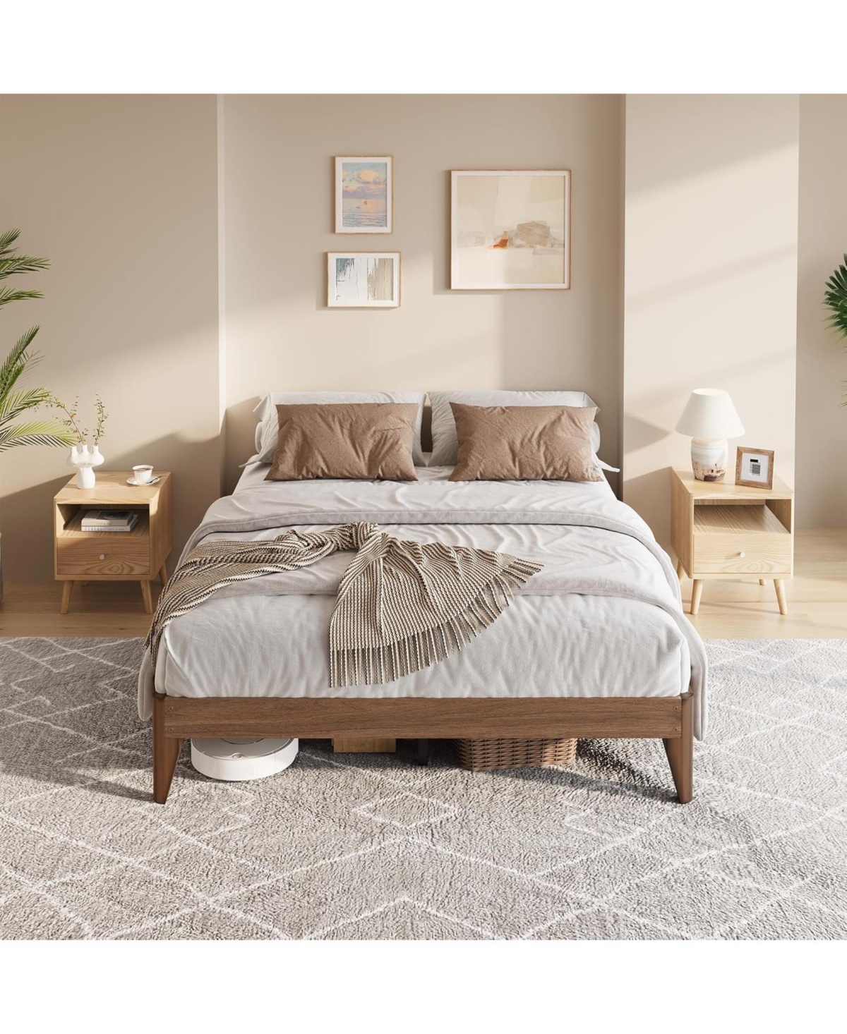 gaomon Wood Platform Bed Frame, Solid Wooden Legs and Wooden Slats Support, Sturdy Metal Central Structure, No Box Spring Needed