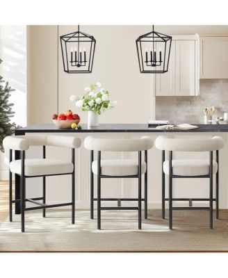 24" Boucle Upholstered Counter Height Bar Stools with Arms, Set of 3