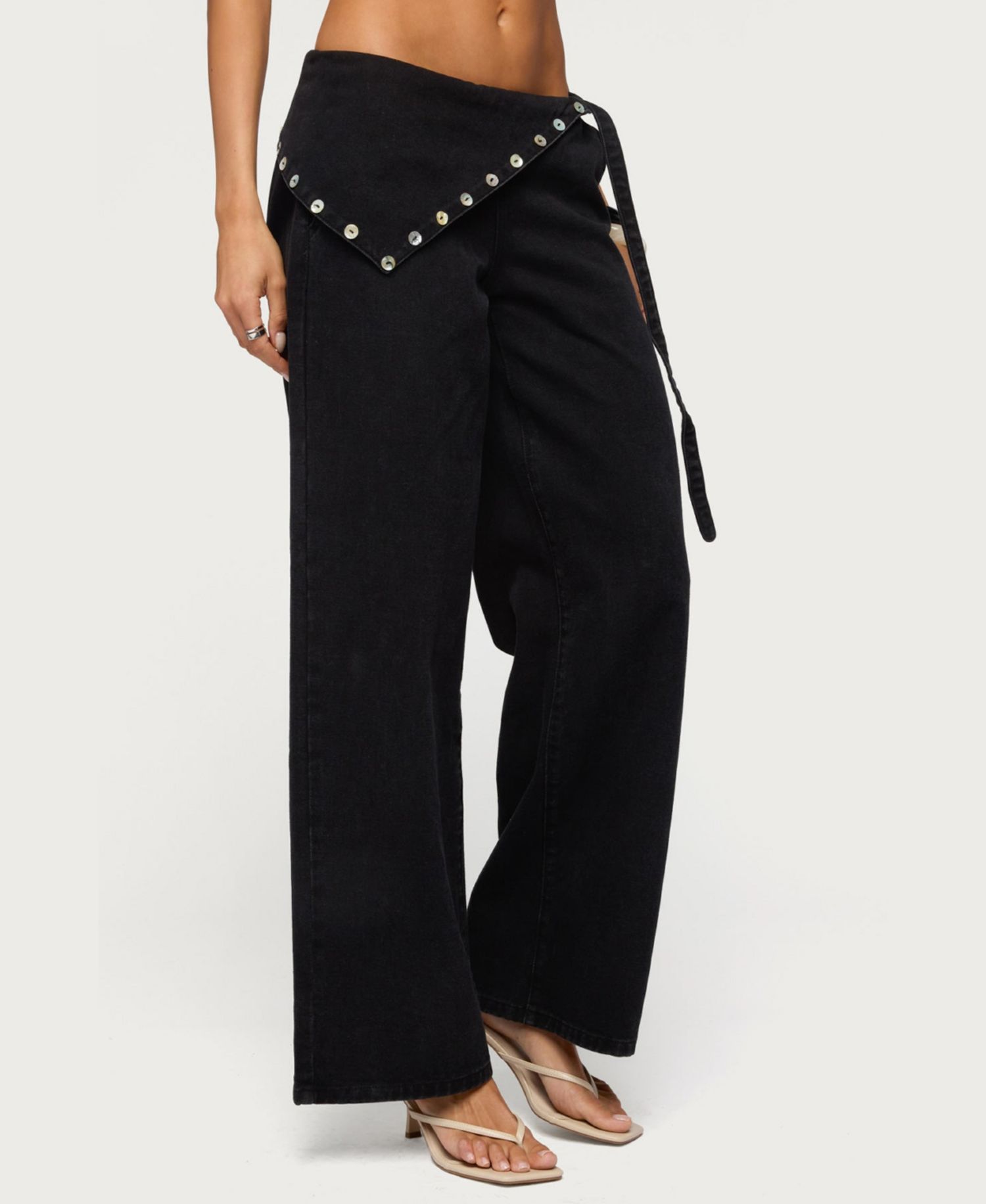 Women's Button Foldover Low Rise Baggy Jeans