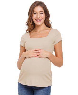 Women's Maternity Ribbed Square Neck Short Sleeve Top