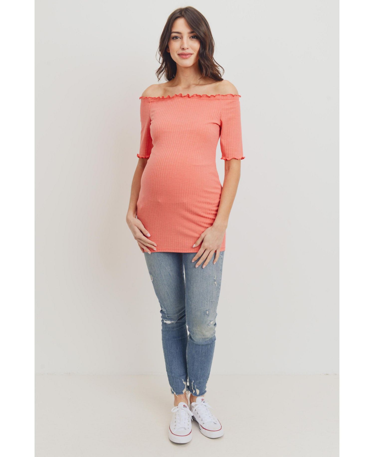 Women's Maternity Off-the-Shoulder Ribbed Tunic Top