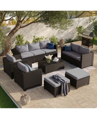 Outdoor Patio Rattan Furniture Set with Steel Frame Waterproof Cushions and Free Covers
