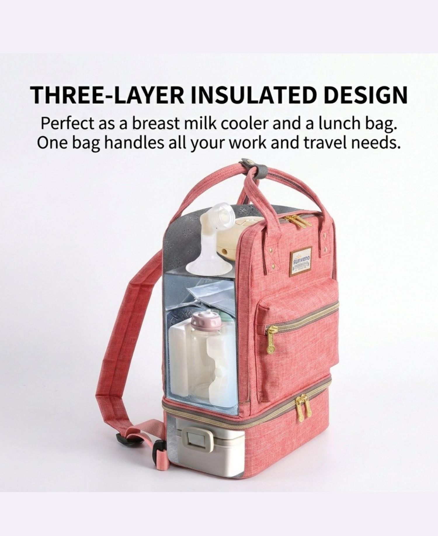 Baby Double Layer Breastmilk Cooler Backpack, Leak-Resistant Nursing Bag