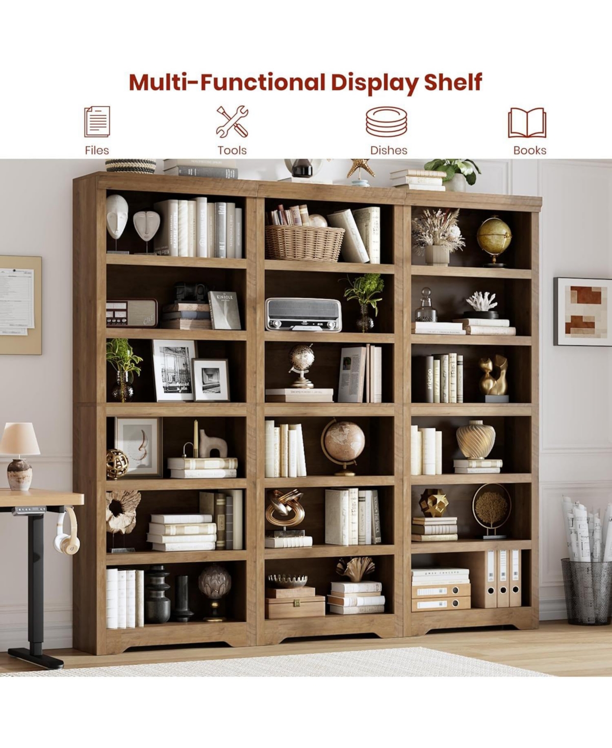 homfan Versatile File Organizer – Rustic Wooden Cabinet with Adjustable Shelf, 2-Tier Tall Bookcase for Home Office and Living Room