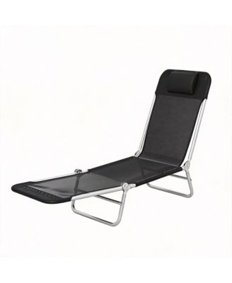 Folding Chaise Lounge Chair Reclining Mesh Headrest Outdoor