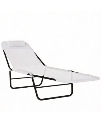 Folding Chaise Lounge Chair Reclining Mesh Headrest Outdoor