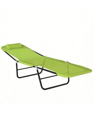 Folding Chaise Lounge Chair Reclining Mesh Headrest Outdoor