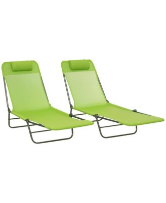 2 Piece Folding Chaise Lounge Chairs Reclining Mesh Headrest Pool Beach Patio