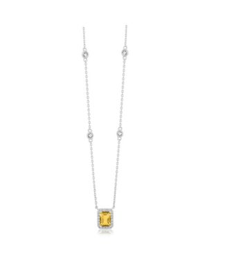 Elegant Rectangle Birthstone CZ Halo Necklace