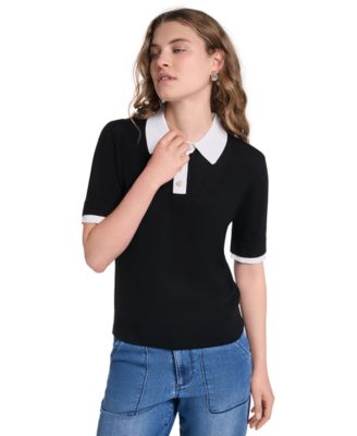 Petite Short-Sleeve Contrast Collar Sweater
