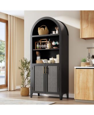 Arched 5-Tier Storage Cabinet with Doors, Modern Farmhouse Cupboard with Open Display Shelves, Multipurpose Furniture for Kitchen, Dining Room