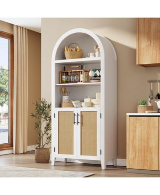 Arched 5-Tier Storage Cabinet with Doors, Modern Farmhouse Cupboard with Open Display Shelves, Multipurpose Furniture for Kitchen, Dining Room