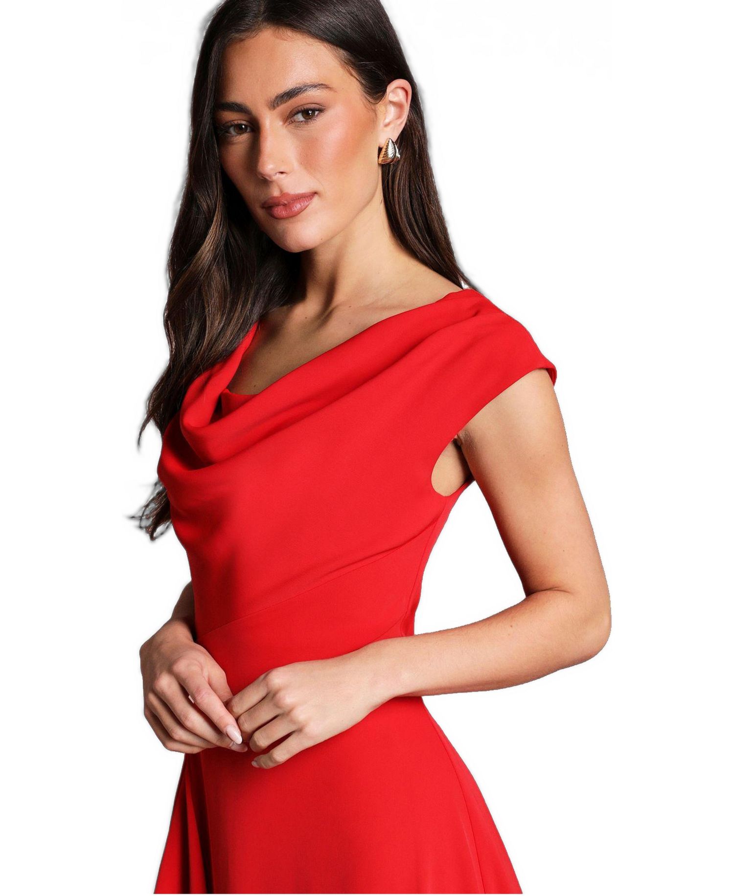 Women's Off Shoulder Crepe Midi Dress