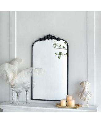 24" x 36" Vintage Arched Wall Mirror, Baroque Ornate Mantle Mirror with Floral Crown