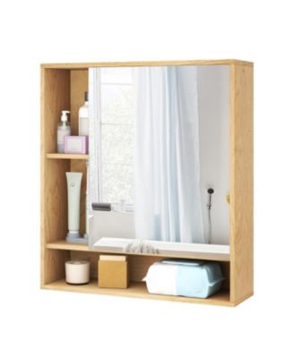 Wall-Mounted Bathroom Mirror Cabinet with Lower and Side Shelves, 21-in W