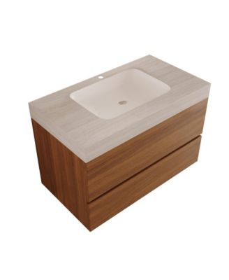 29.9 Inch Modern Floating Bathroom Vanity Wall Mounted Bath Cabinet Sink Space Saving Bathroom Furniture for Small Bathrooms Apartments
