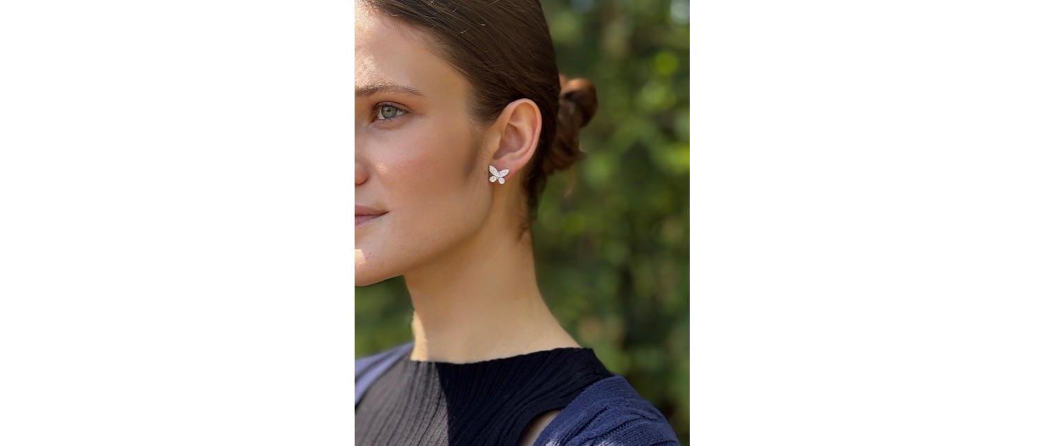 Sterling Silver Pave Cubic Zirconia Butterfly Stud Earrings
