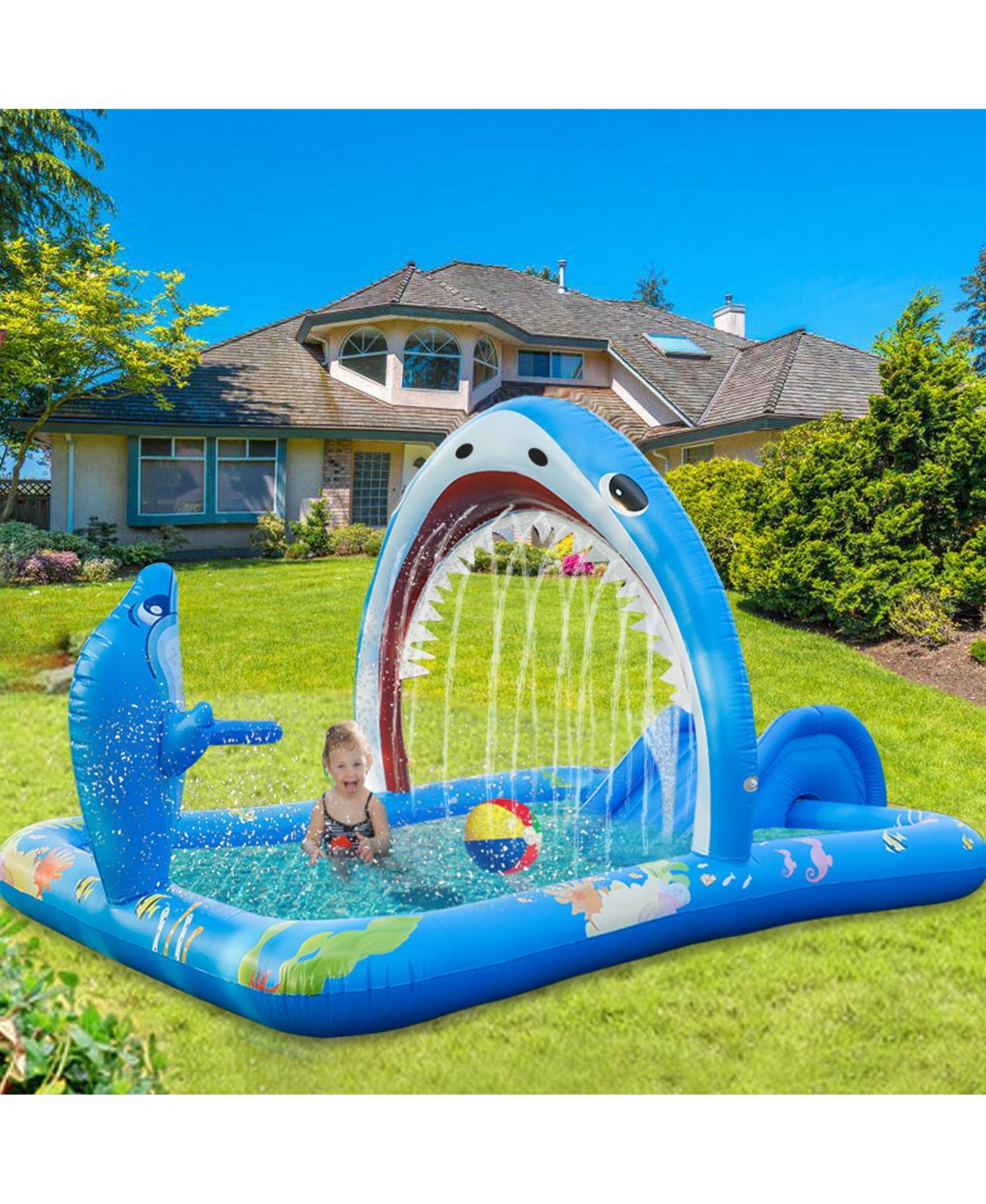 Aofar Inflatable Pool Water Slide Sprayers Ball Hoop Yard