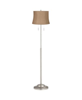 360 Lighting Abba Modern Floor Lamp Standing 66" Tall Brushed Nickel Natural Burlap Fabric Drum Shade for Living Room Bedroom Office House Home