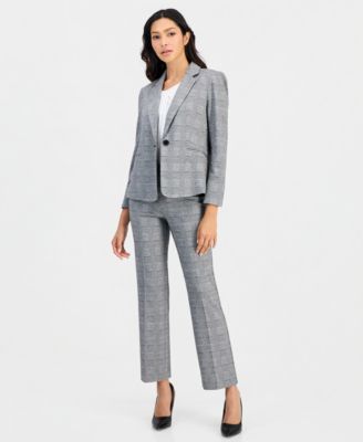 Petite Plaid One-Button Blazer & Plaid Pull-On Ankle Pants