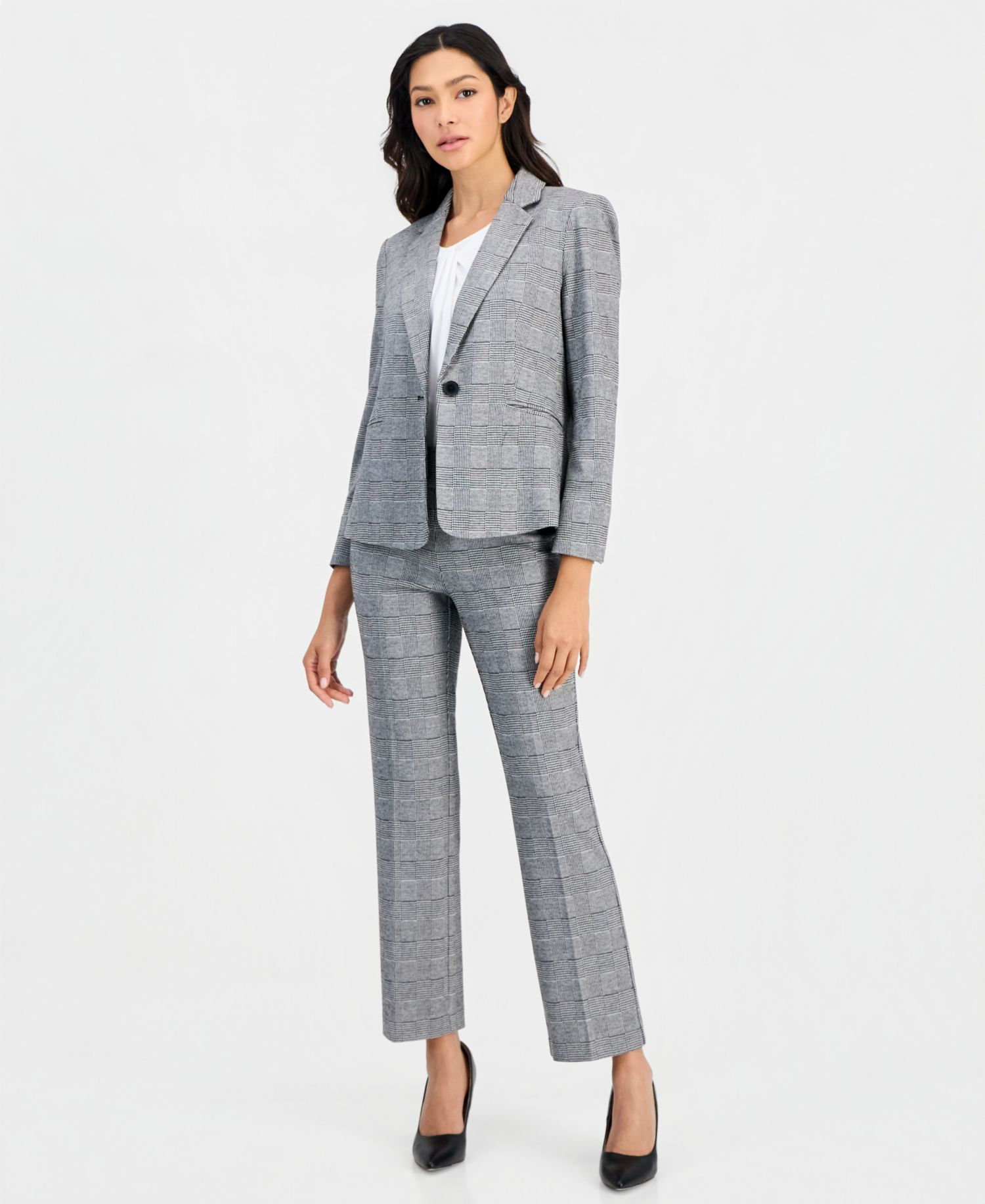 Petite Plaid One-Button Blazer