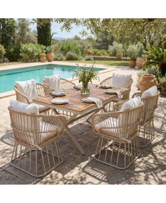 7-Piece Outdoor Dining Set with Solid Teak Wood Table and Rope Chairs