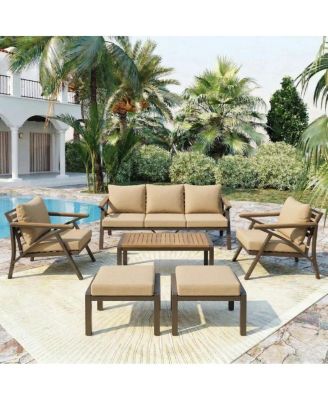 6-Piece Outdoor Patio Furniture Set, 7-Seat Steel Frame Conversation Sofa Set