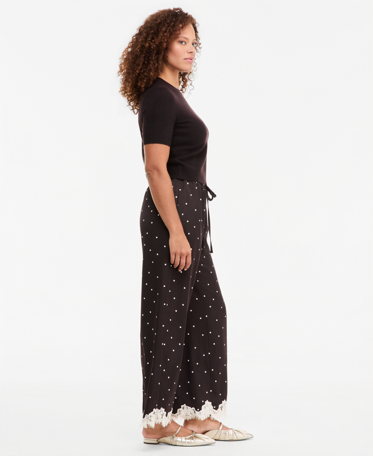 On 34th Women's Pull-On Dot Lace-Trim Wide-Leg Pants, Macy's Exclusive
